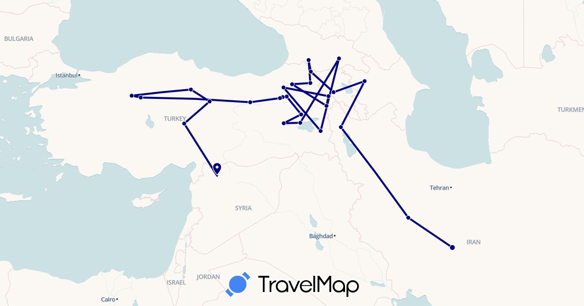 TravelMap itinerary: driving in Armenia, Azerbaijan, Georgia, Iran, Syria, Turkey (Asia)